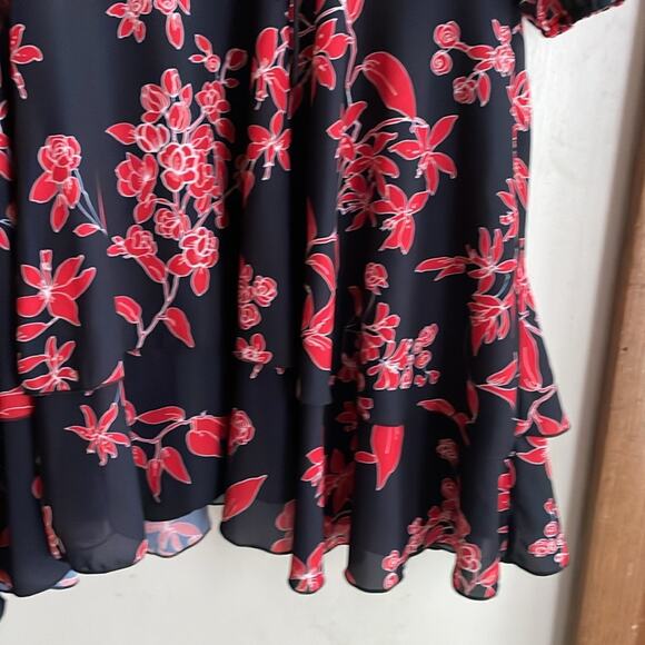 ALICE AND OLIVIA Moore Blouson-sleeve Floral Dress In Vivid Black - Picture 8 of 15